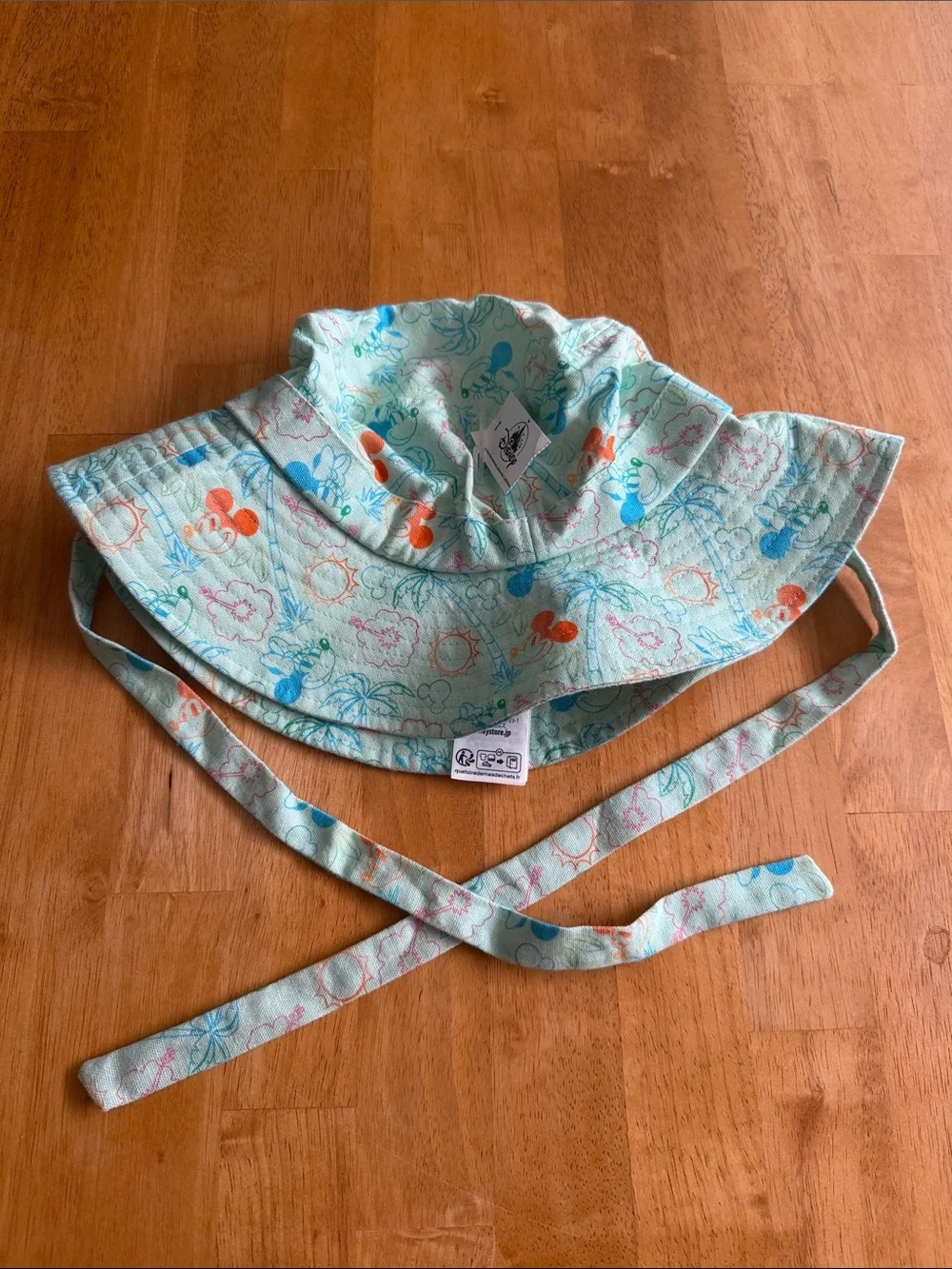 Disney Light Aqua Floral Sun Hat with Chin Straps
